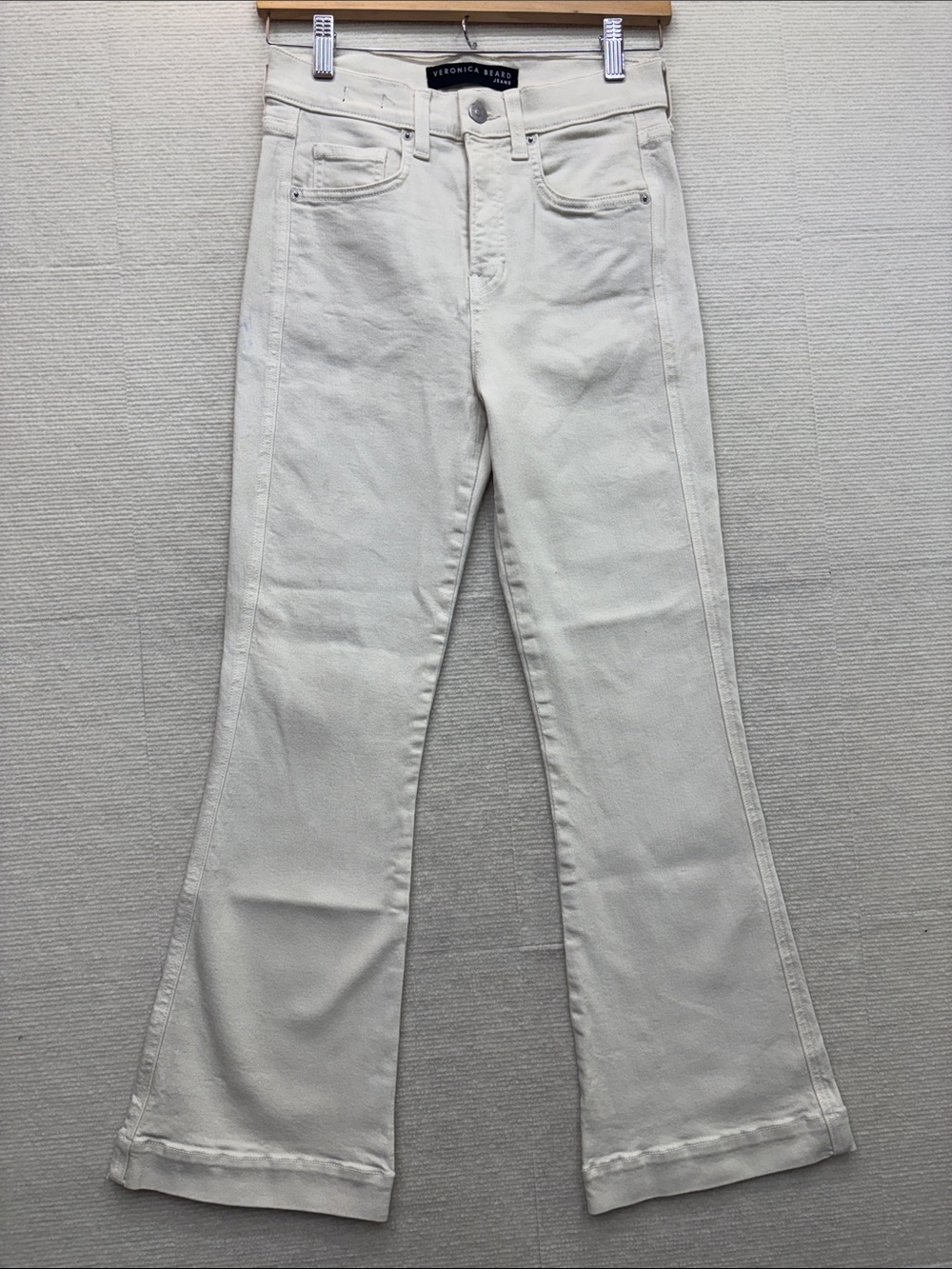 Veronica Beard Cream Carson High-Rise Ankle Flare Jeans 27/4